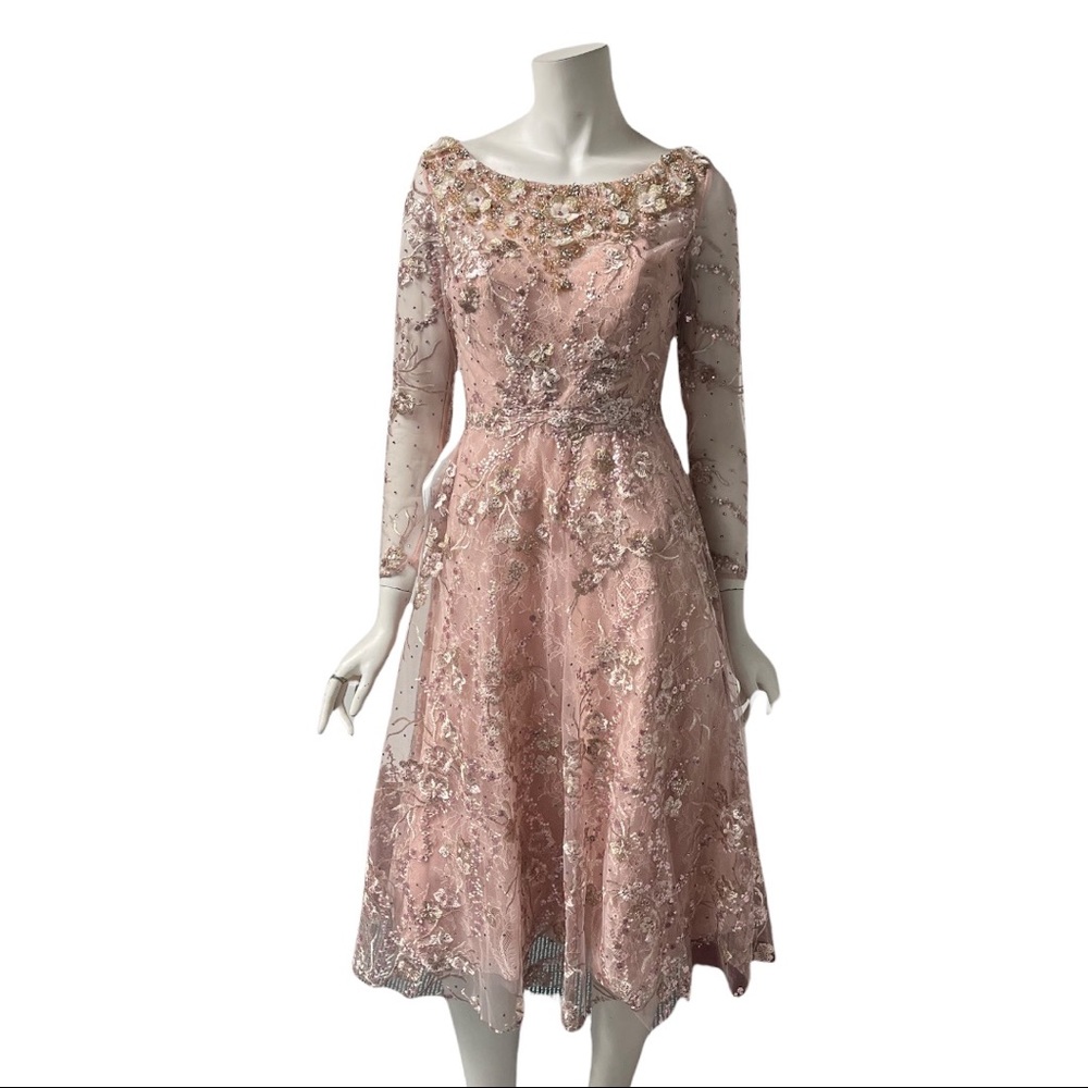 Mac Duggal Tea Length Lace & Floral Dress